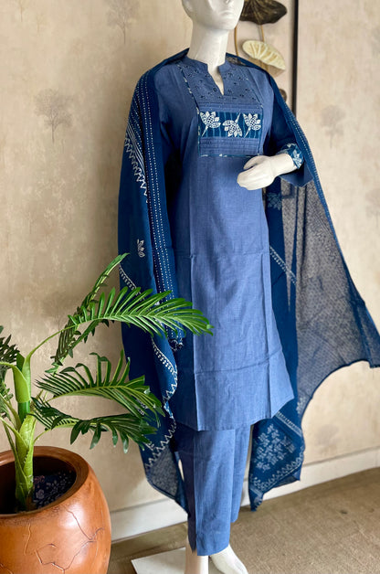 RaasRa Indigo Calm, Handcrafted Soul — Blue Dabbu Handblock Cotton Kurta Set — view 2