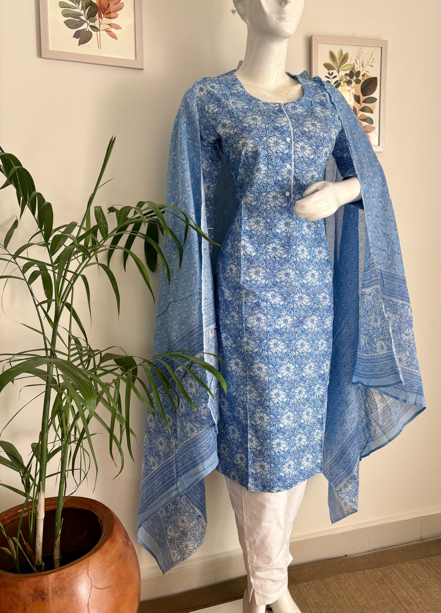 Breezy Elegance: The Blue Handblock Kurta Set for Effortless Style