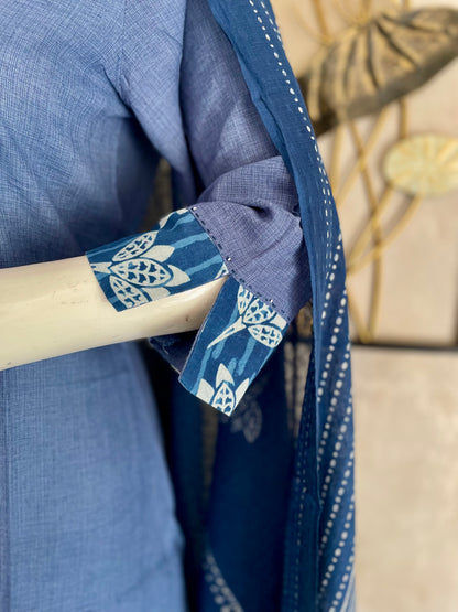 RaasRa Indigo Calm, Handcrafted Soul — Blue Dabbu Handblock Cotton Kurta Set — view 4