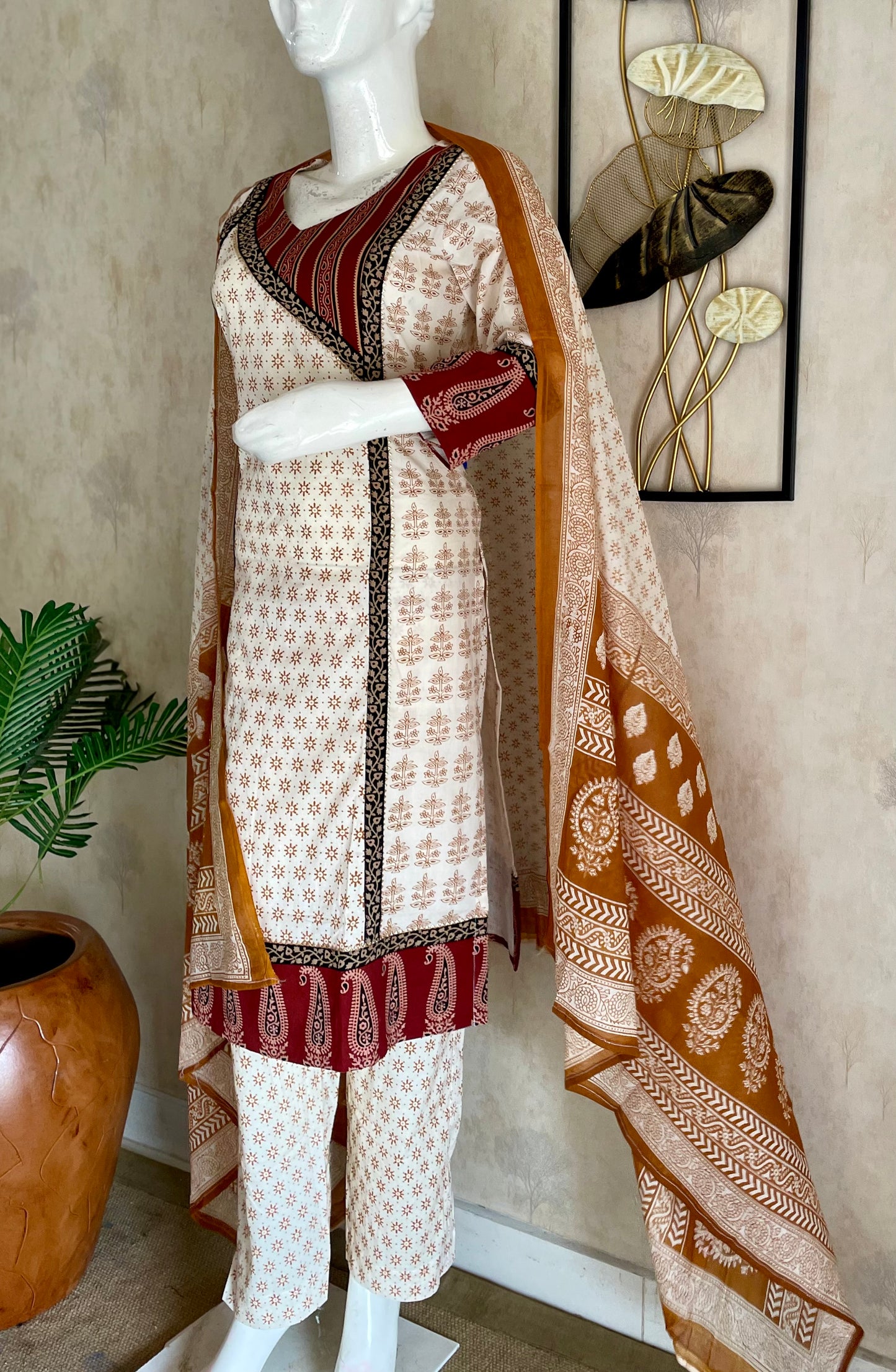 RaasRa oak Bagh handblock cotton kurta set with dupatta and pant