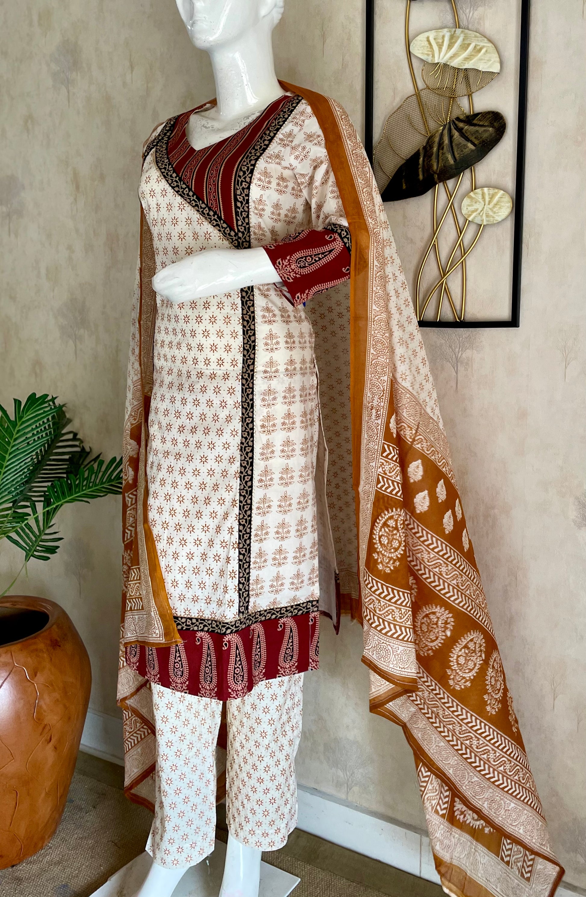 RaasRa oak Bagh handblock cotton kurta set with dupatta and pant