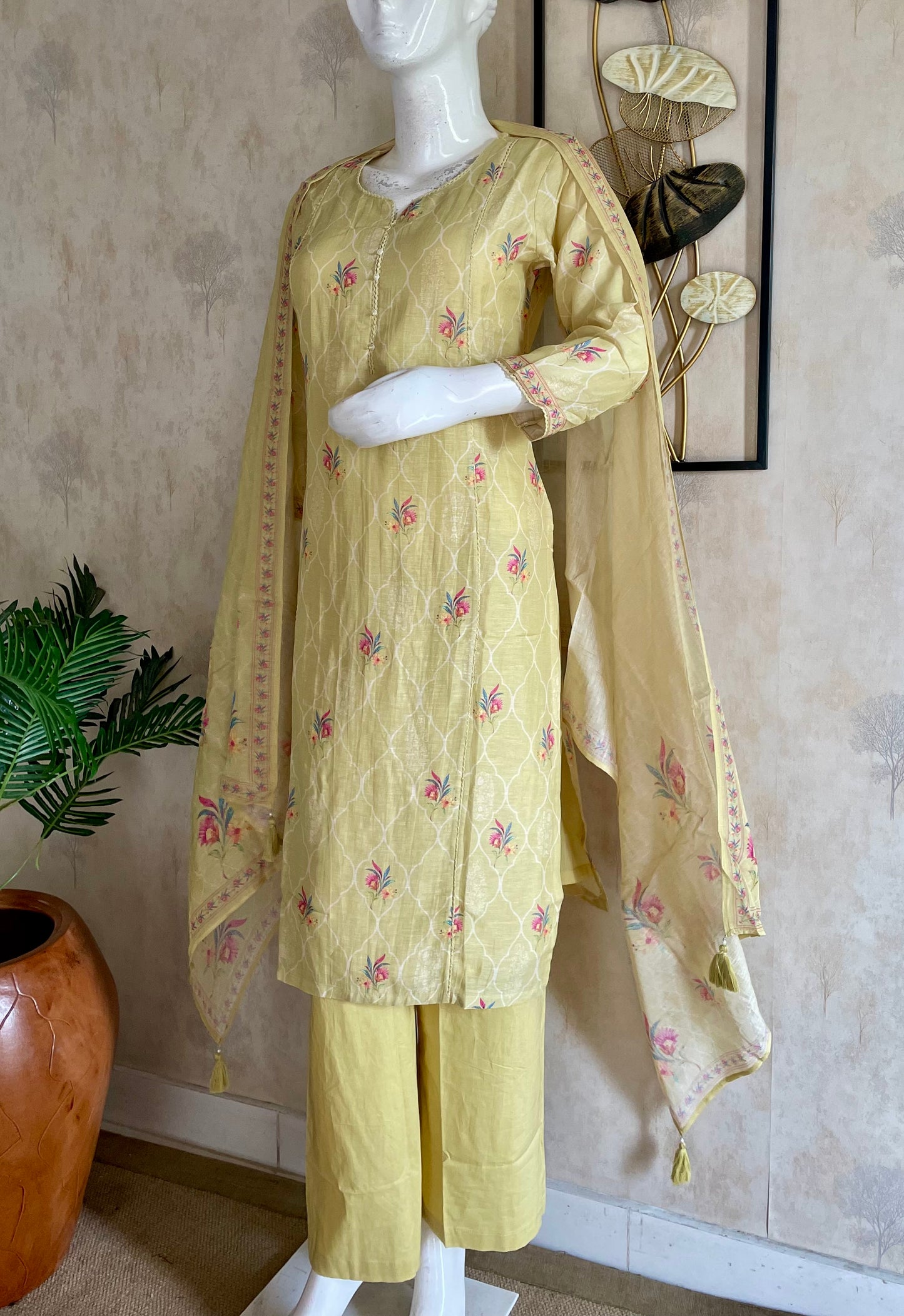 RaasRa Sunshine in Every Stitch — Yellow Cotton Silk Kurta Set with Dupatta — view 2