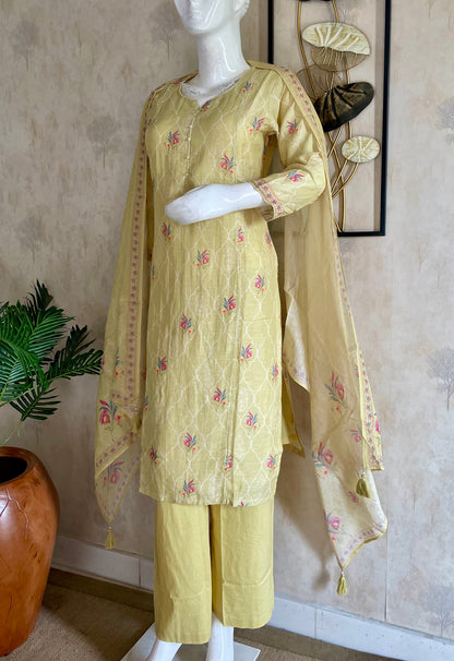 RaasRa Sunshine in Every Stitch — Yellow Cotton Silk Kurta Set with Dupatta — view 2