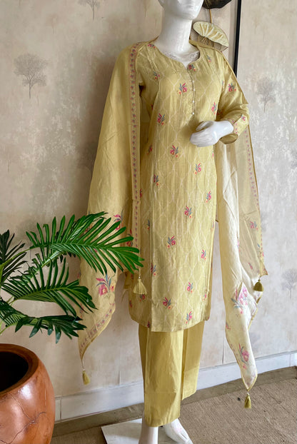RaasRa Sunshine in Every Stitch — Yellow Cotton Silk Kurta Set with Dupatta — view 3