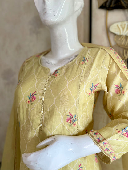 RaasRa Sunshine in Every Stitch — Yellow Cotton Silk Kurta Set with Dupatta — view 4