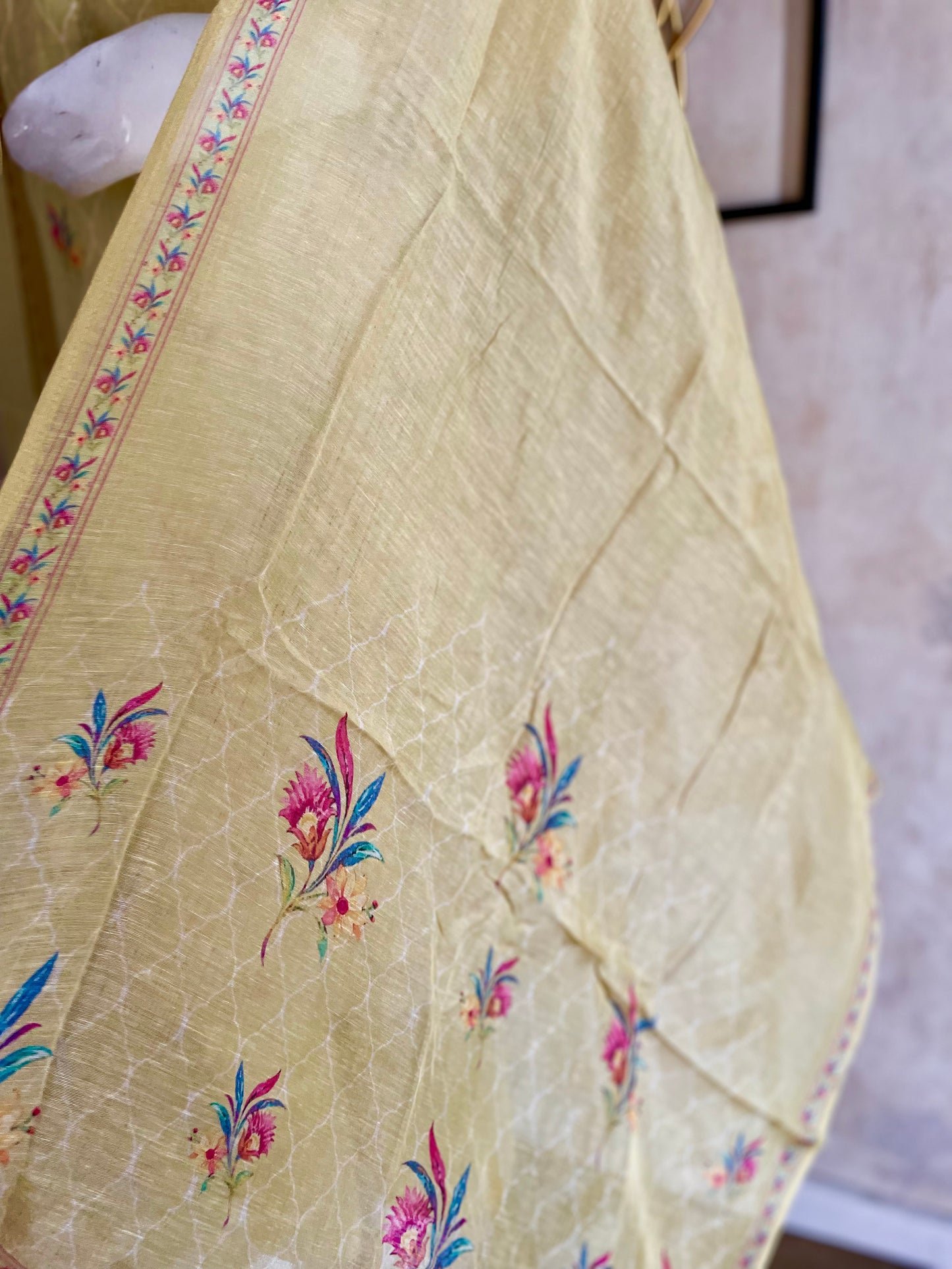 RaasRa Sunshine in Every Stitch — Yellow Cotton Silk Kurta Set with Dupatta — view 5