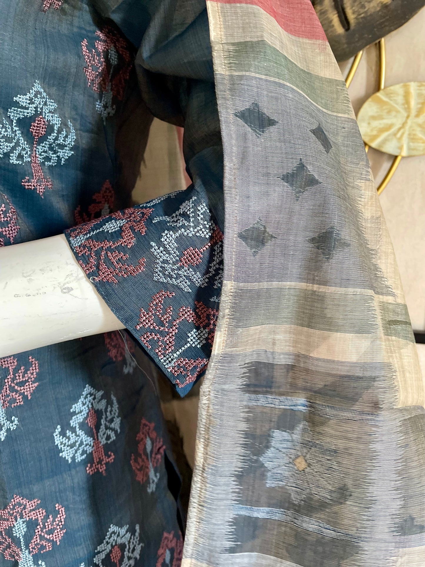 RaasRa Midnight Garden in Grey — Chanderi Silk Kurta Set with Printed Dupatta — view 2