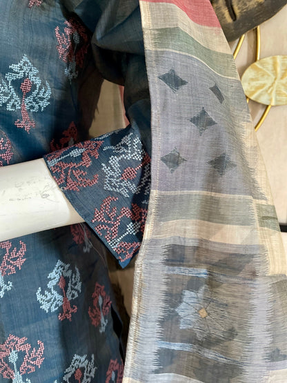 RaasRa Midnight Garden in Grey — Chanderi Silk Kurta Set with Printed Dupatta — view 2