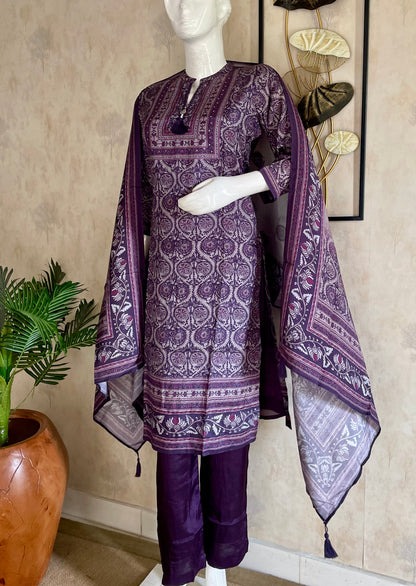 RaasRa Dusk in Full Bloom — Purple Printed Silk Kurta Set — view 2
