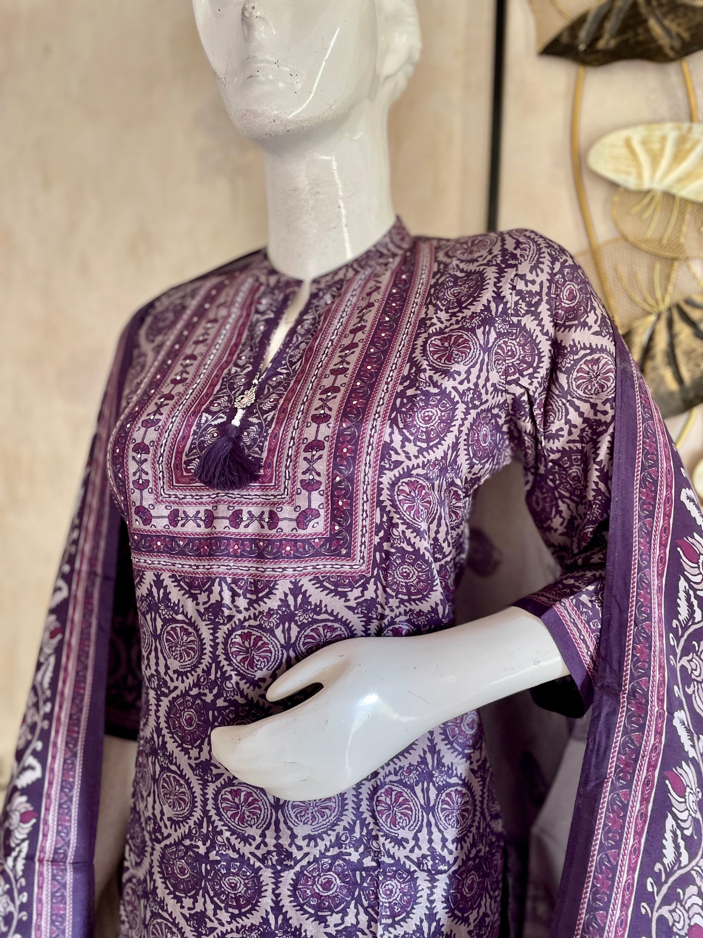 RaasRa Dusk in Full Bloom — Purple Printed Silk Kurta Set — view 4