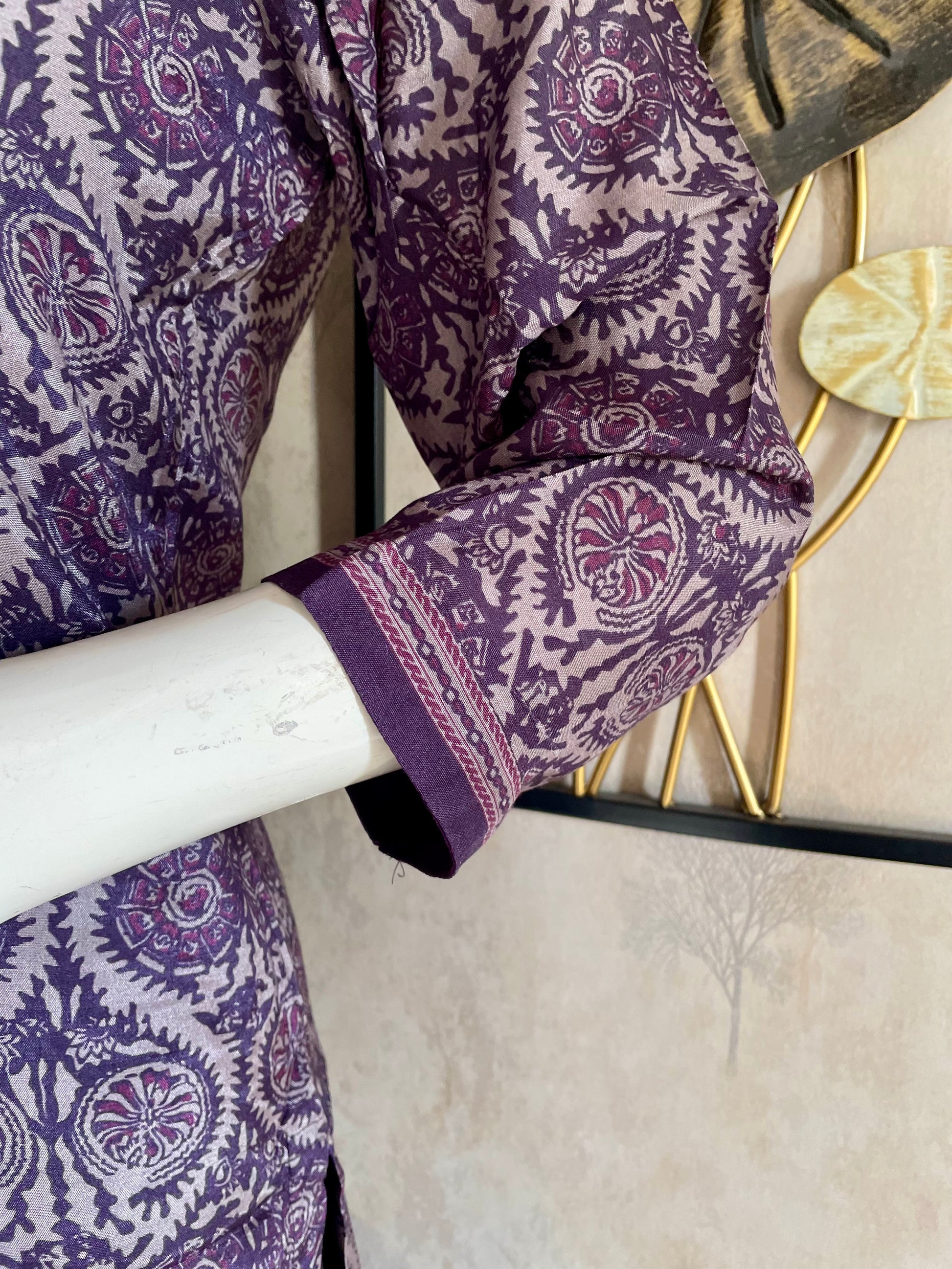 RaasRa Dusk in Full Bloom — Purple Printed Silk Kurta Set — view 5