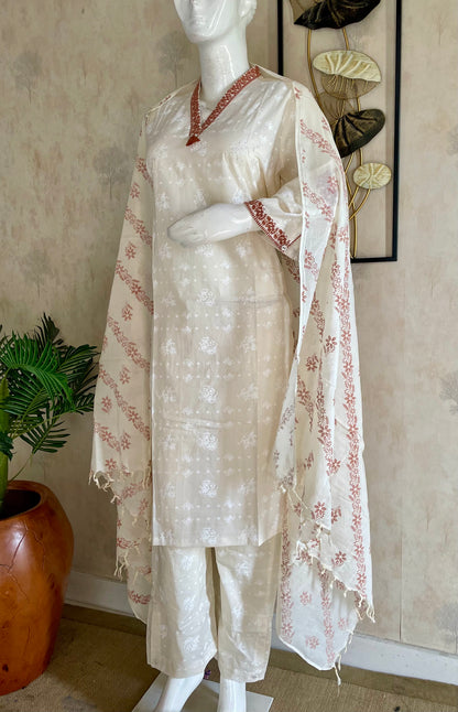 RaasRa Ivory Reverie — Off-White Cotton Kurta Set with Embroidery & Dupatta — view 2