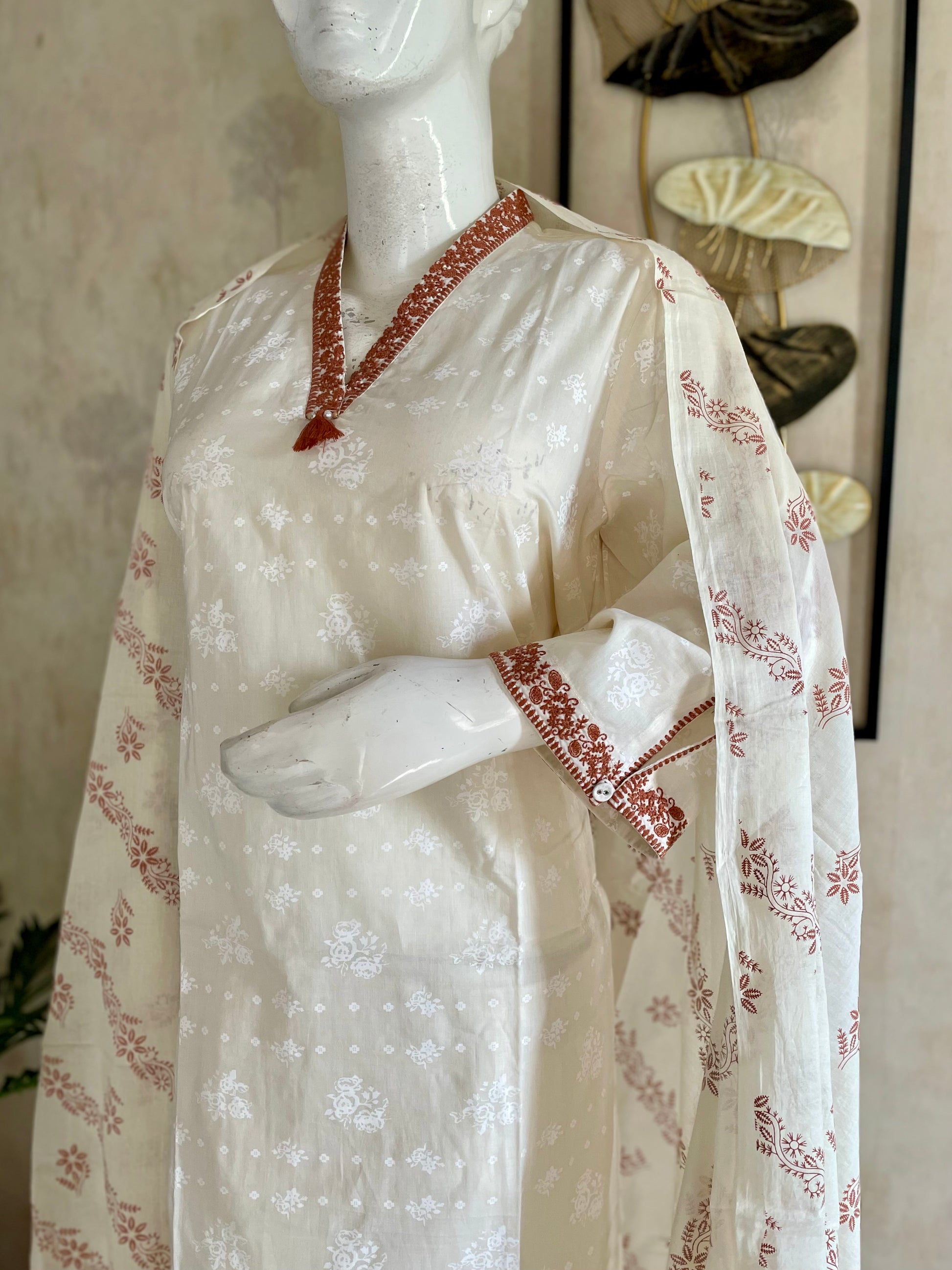 RaasRa Ivory Reverie — Off-White Cotton Kurta Set with Embroidery & Dupatta — view 7