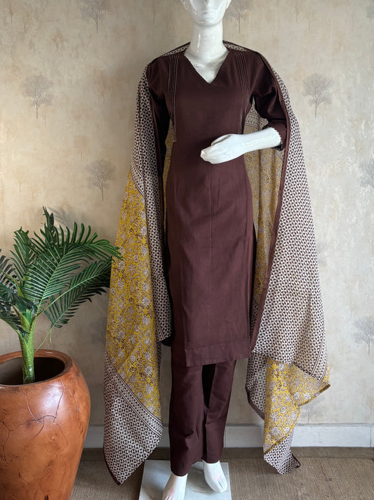 Handloom A-Line Kurta Set with Kalamkari Dupatta