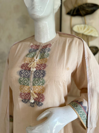 RaasRa Woven in Quiet Grace — Beige Jamdani Handloom Cotton Kurta Set — view 4