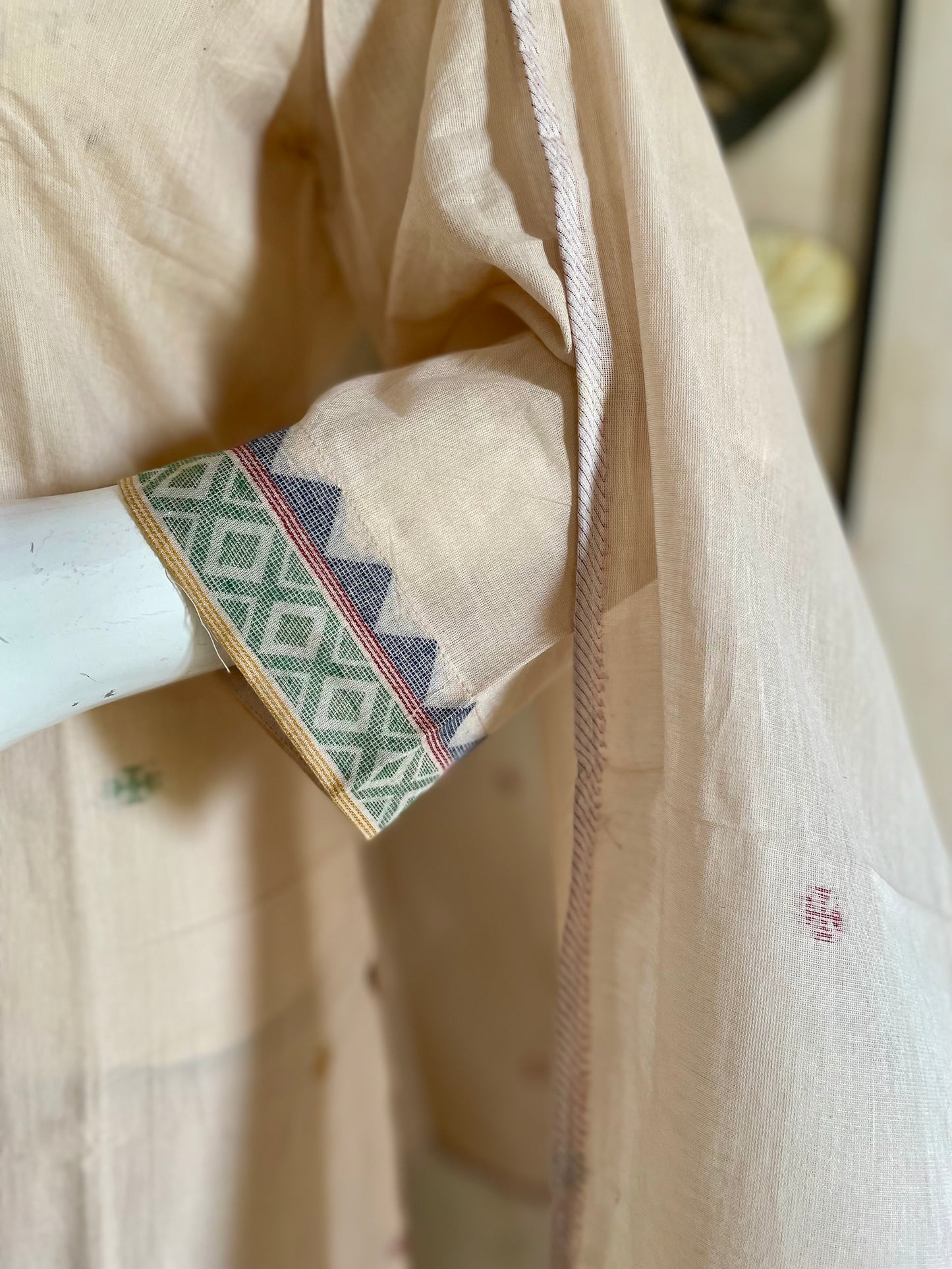 RaasRa Woven in Quiet Grace — Beige Jamdani Handloom Cotton Kurta Set — view 5