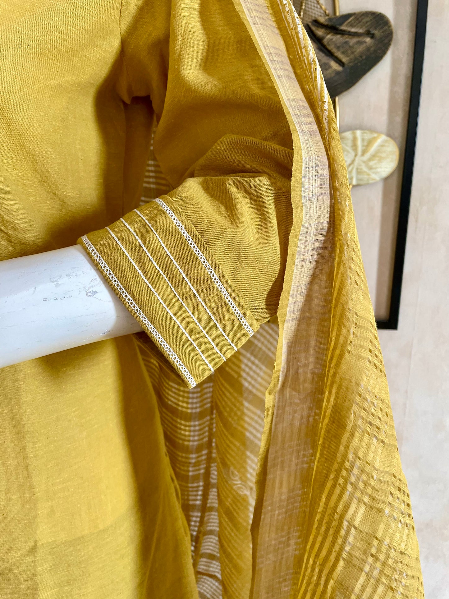 RaasRa Golden Hour Drape — Mustard Yellow Handloom Cotton Embroidered Kurta Set — view 5