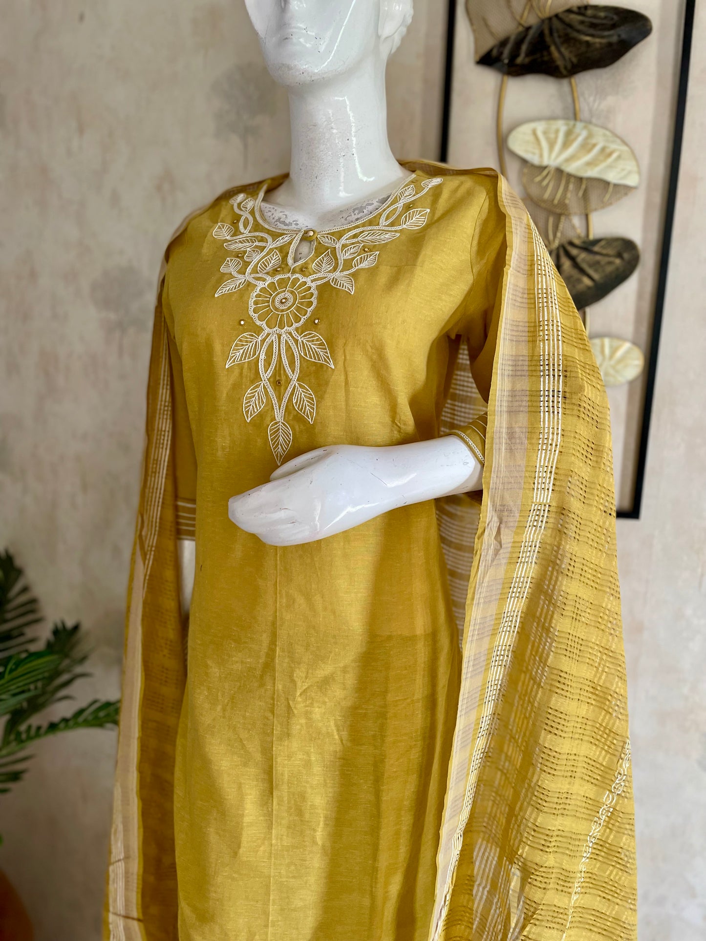 RaasRa Golden Hour Drape — Mustard Yellow Handloom Cotton Embroidered Kurta Set — view 6