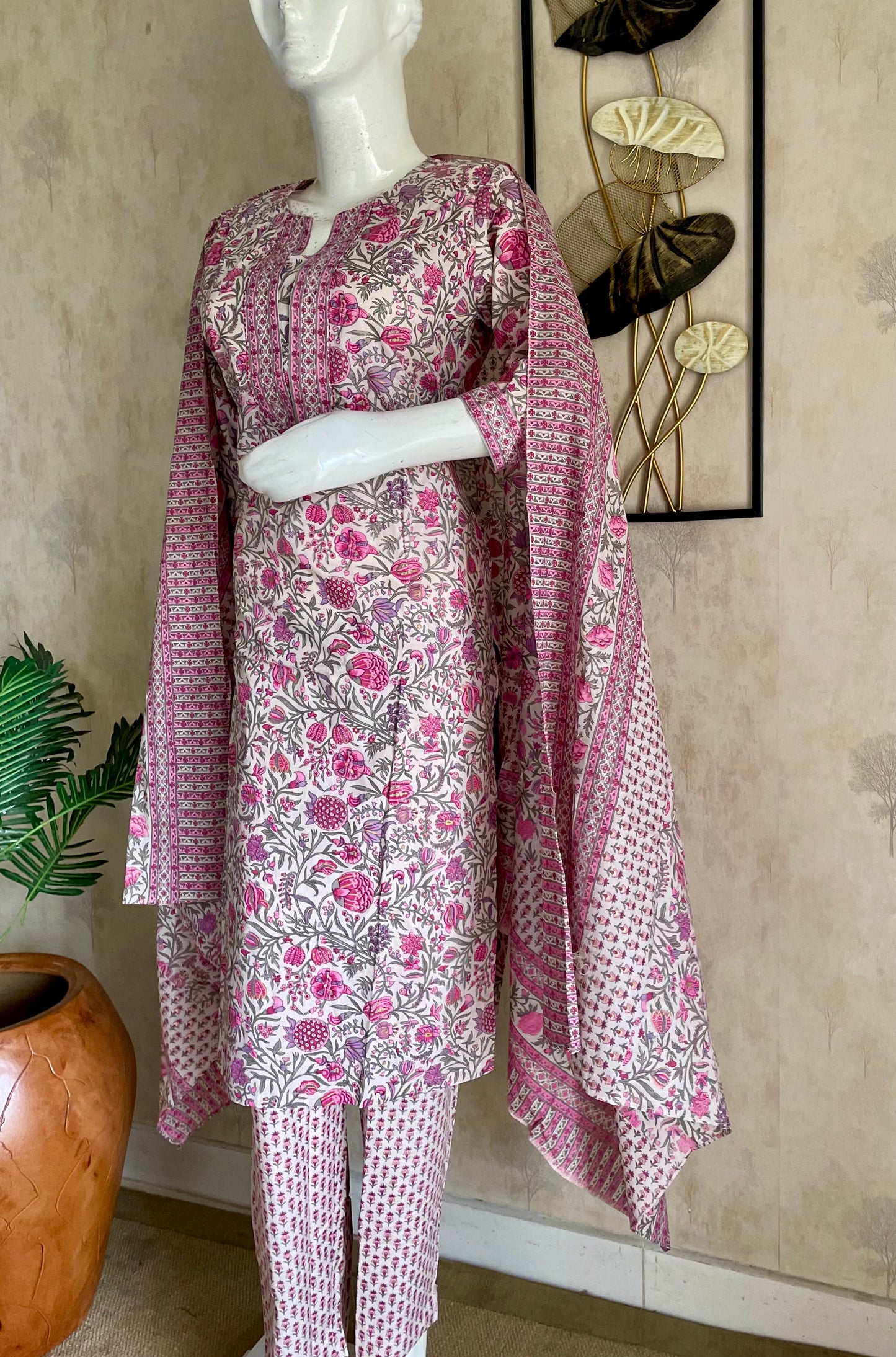 A Match Made in Print Heaven — Pink Handblock Cotton Kurta Set
