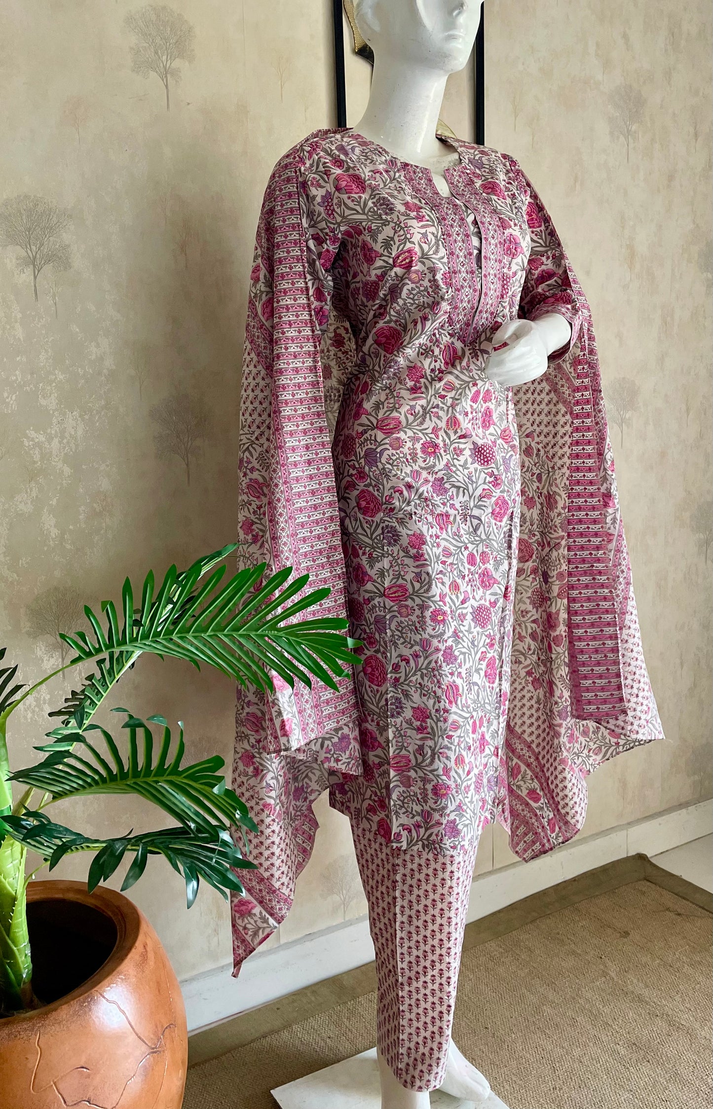 RaasRa A Match Made in Print Heaven — Pink Handblock Cotton Kurta Set — view 2