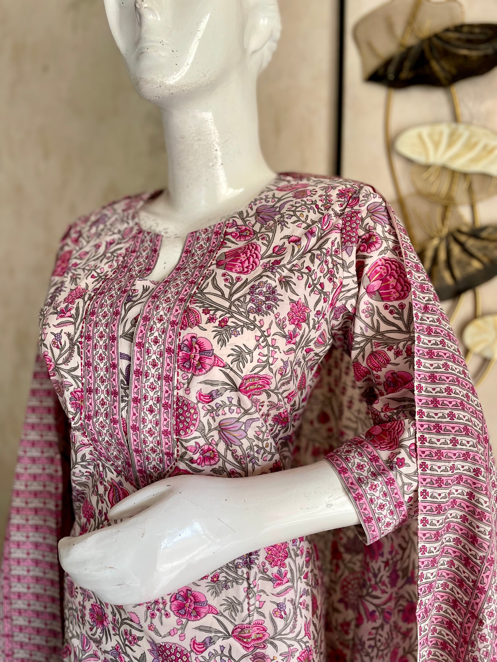 RaasRa A Match Made in Print Heaven — Pink Handblock Cotton Kurta Set — view 3