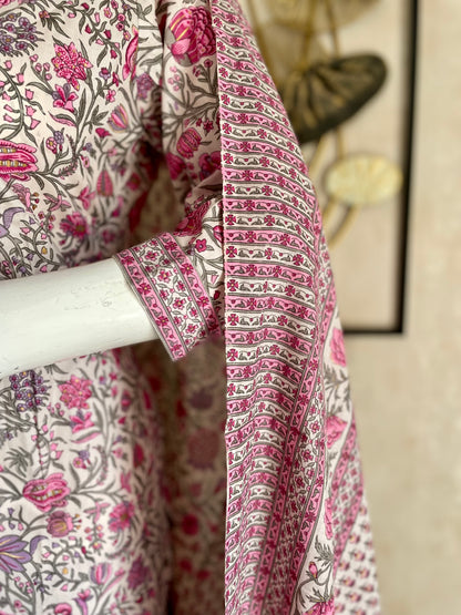 RaasRa A Match Made in Print Heaven — Pink Handblock Cotton Kurta Set — view 4