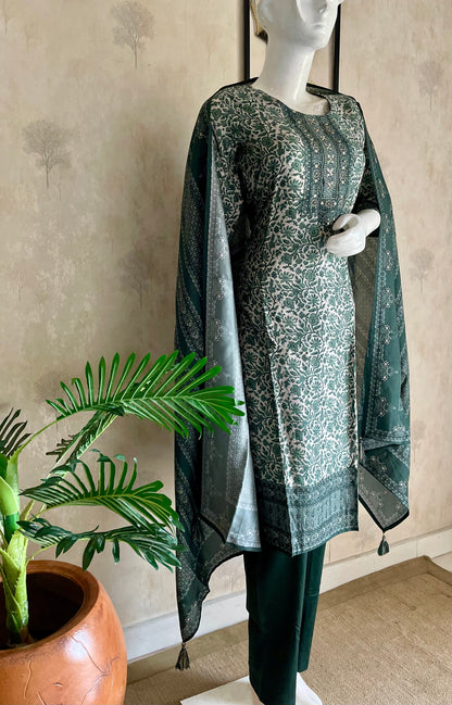 RaasRa A Garden in Green — Printed Silk Kurta Set with Dupatta — view 3