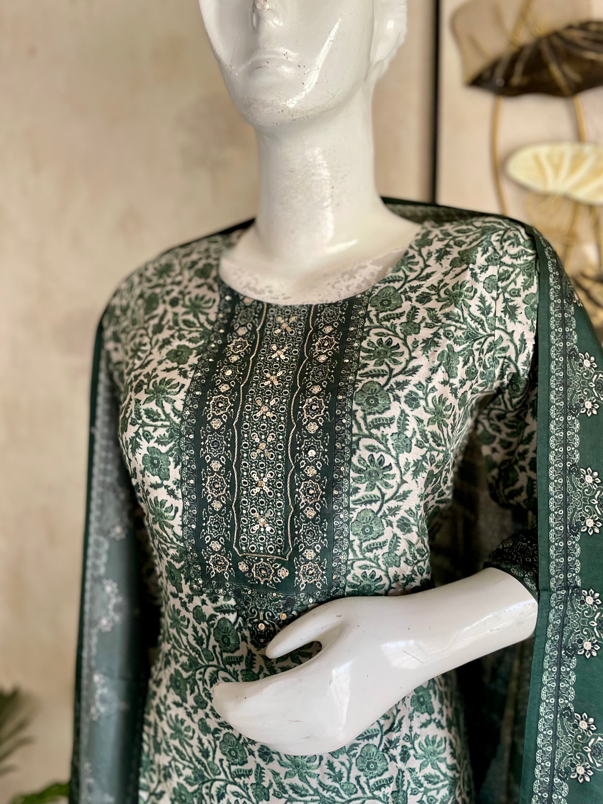 RaasRa A Garden in Green — Printed Silk Kurta Set with Dupatta — view 4