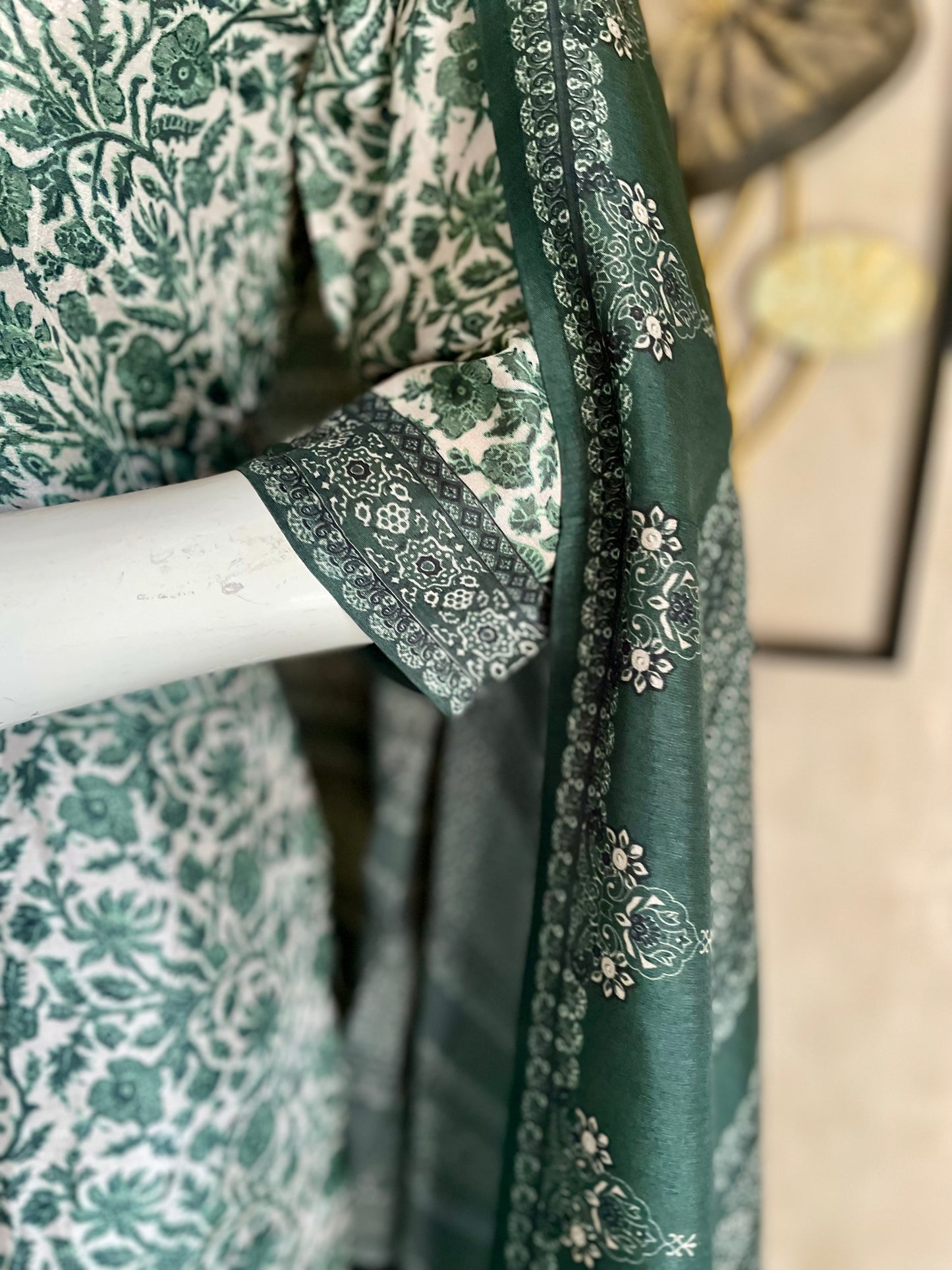 RaasRa A Garden in Green — Printed Silk Kurta Set with Dupatta — view 5