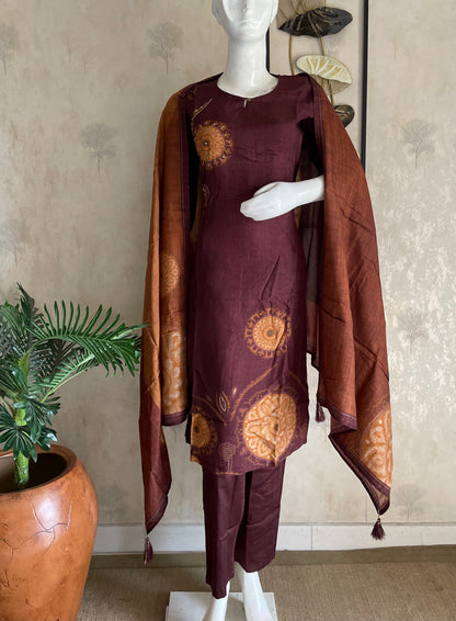 Brown Silk Kurta with Digital Print