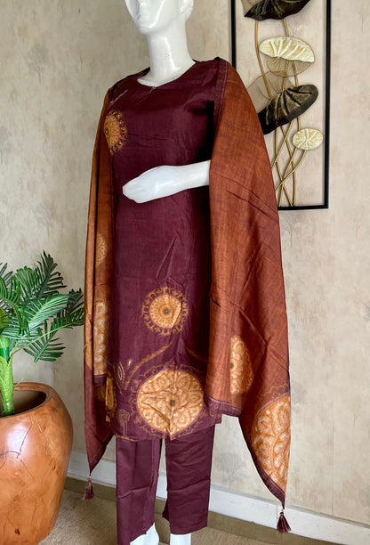 Brown Silk Kurta with Digital Print