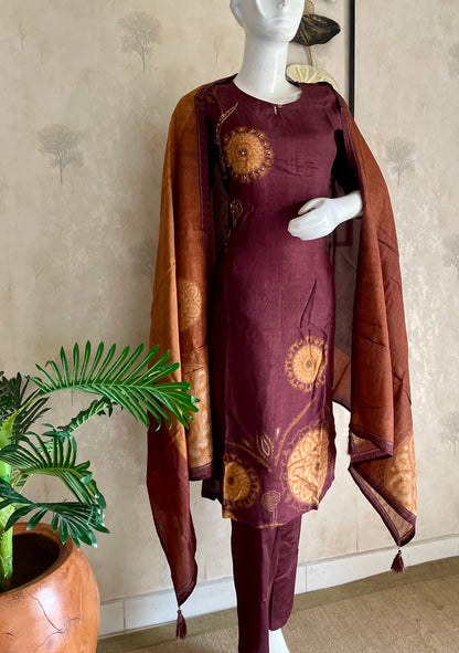 Brown Silk Kurta with Digital Print