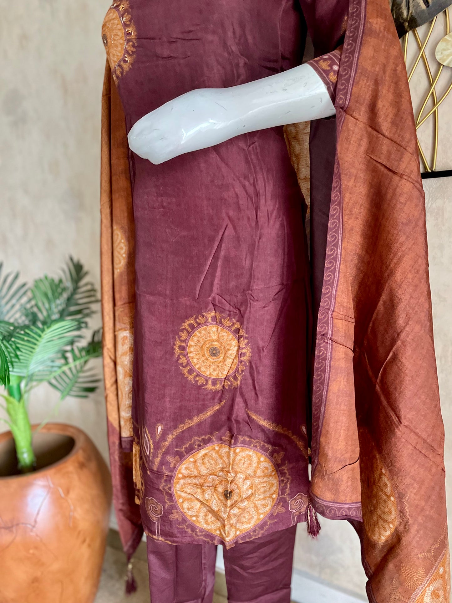 Brown Silk Kurta with Digital Print