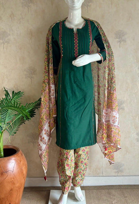 Emerald Green A-Line Handcrafted Kurta Set
