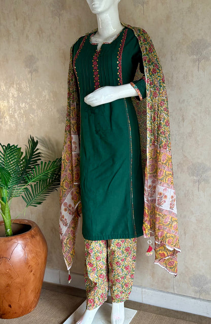 Emerald Green A-Line Handcrafted Kurta Set