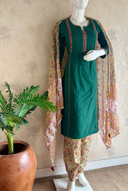 Emerald Green A-Line Handcrafted Kurta Set