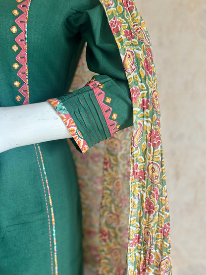 Emerald Green A-Line Handcrafted Kurta Set