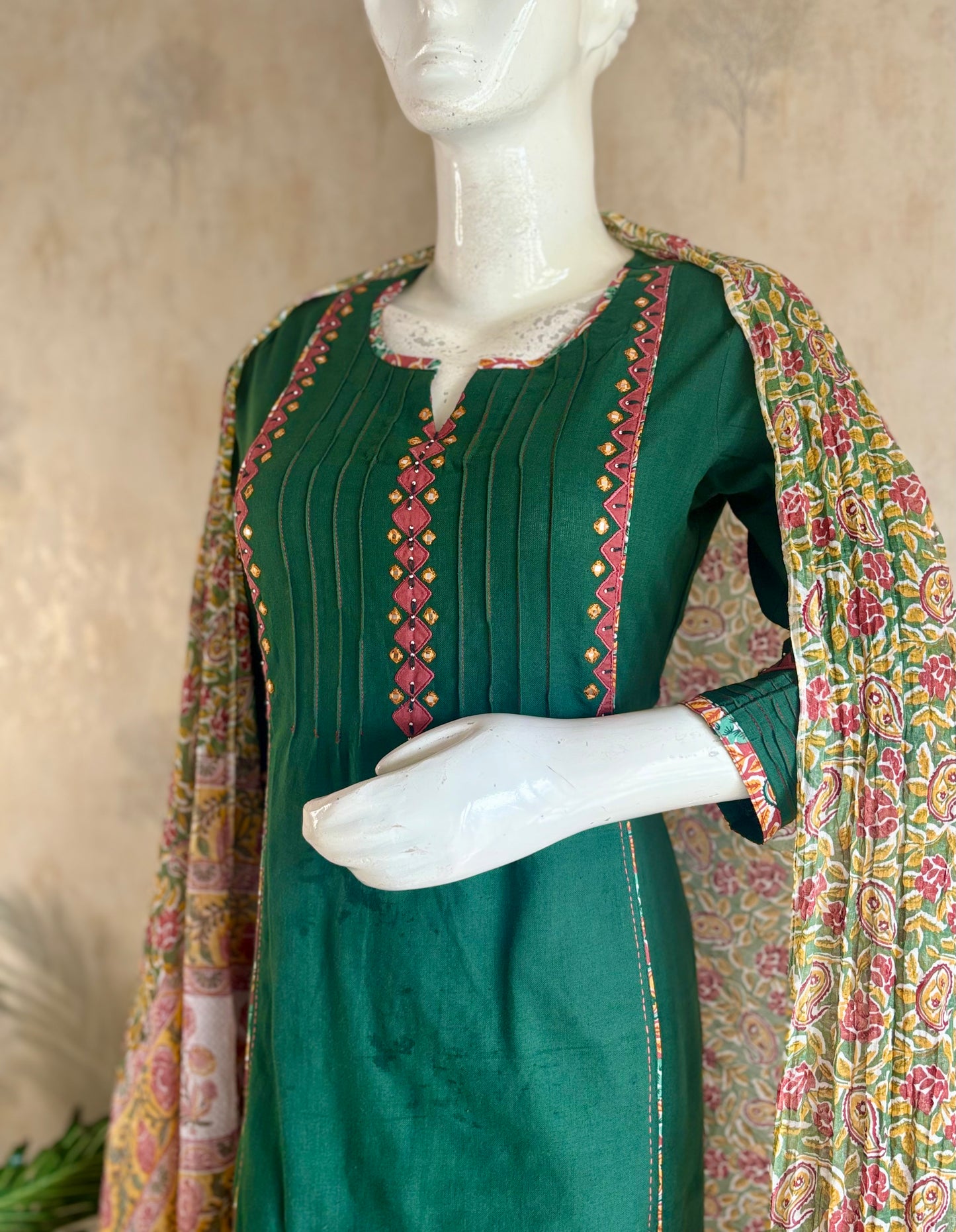 Emerald Green A-Line Handcrafted Kurta Set