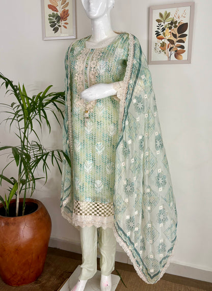 Ethereal Dream Green Organza Kurta with Digital Prints