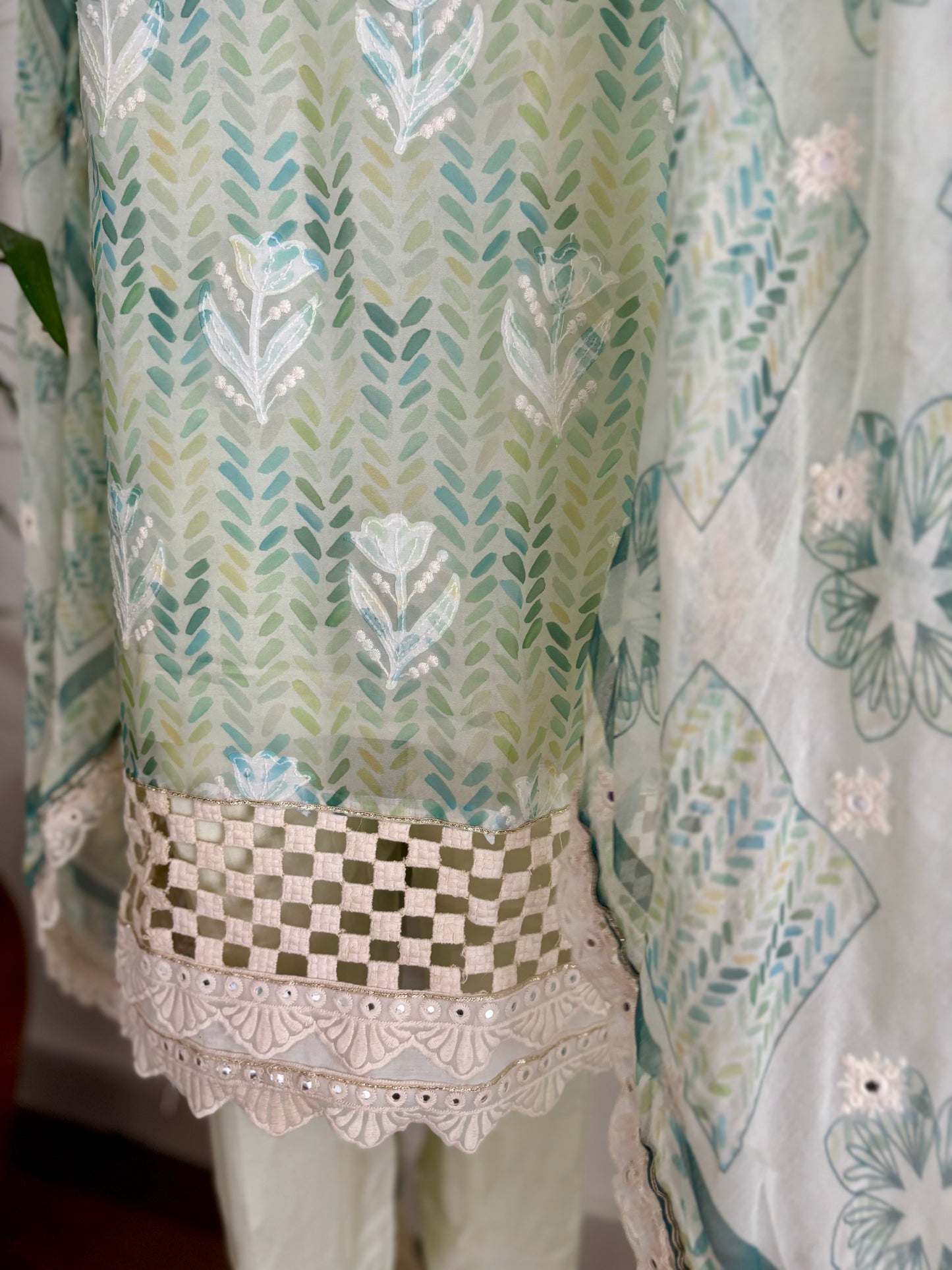 Ethereal Dream Green Organza Kurta with Digital Prints