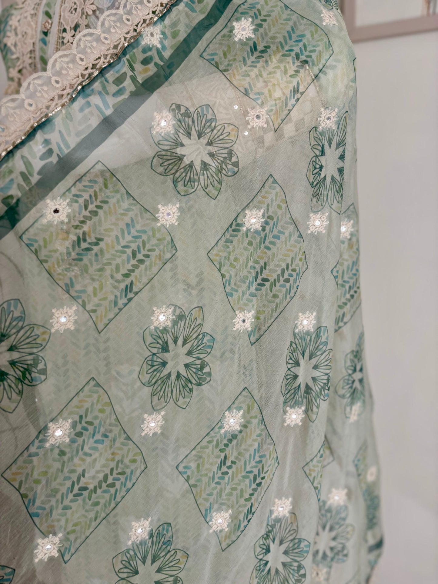 Ethereal Dream Green Organza Kurta with Digital Prints