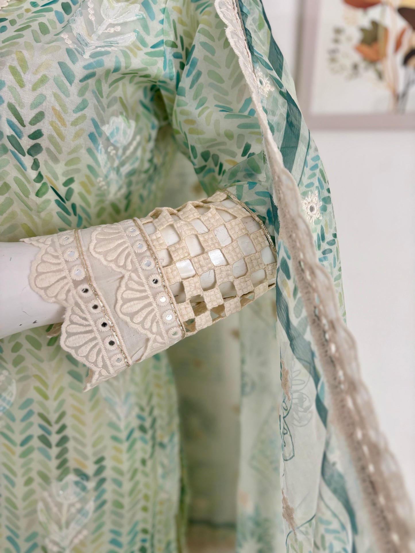 Ethereal Dream Green Organza Kurta with Digital Prints