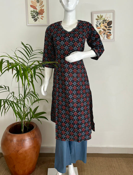 Bold & Beautiful: The Black Ajrakh Kurta Set with Modern Edge