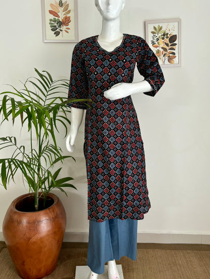 Bold & Beautiful: The Black Ajrakh Kurta Set with Modern Edge