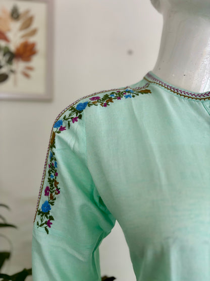 Springtime Chic: The Pastel Green Kurta Set with Playful Embroideries