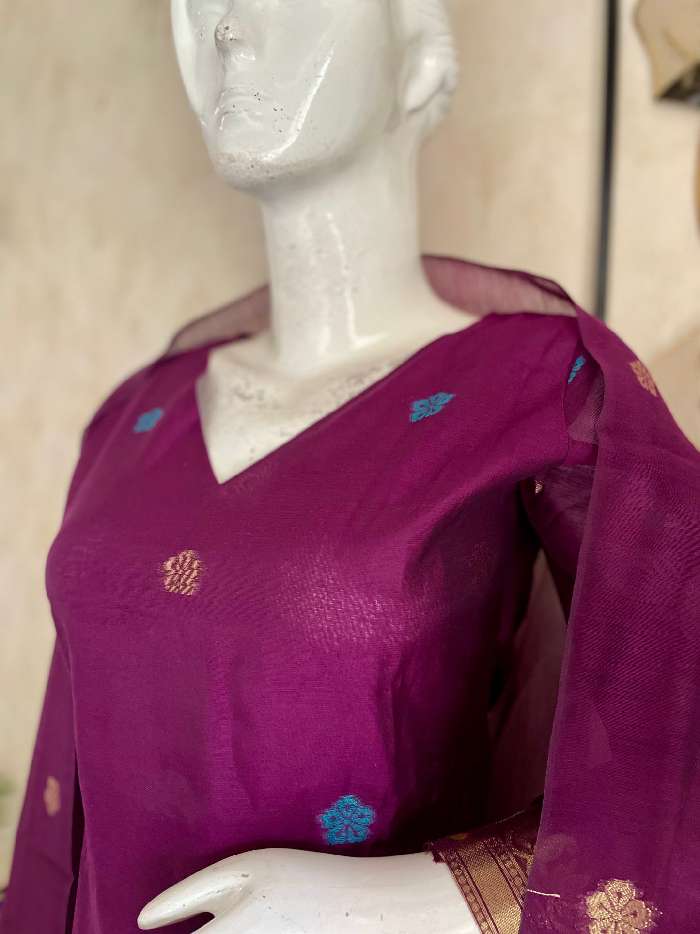 Wine Grace Paithani  Muga Stitched Suit Sets