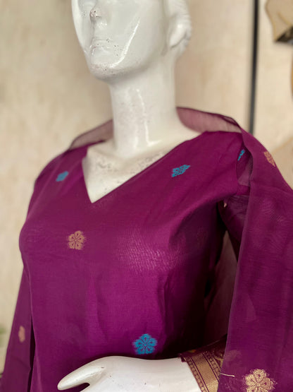 Wine Grace Paithani  Muga Stitched Suit Sets