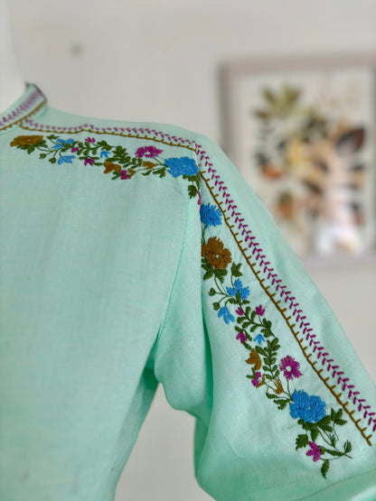 Springtime Chic: The Pastel Green Kurta Set with Playful Embroideries