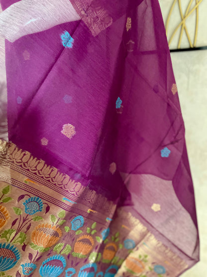 Wine Grace Paithani  Muga Stitched Suit Sets