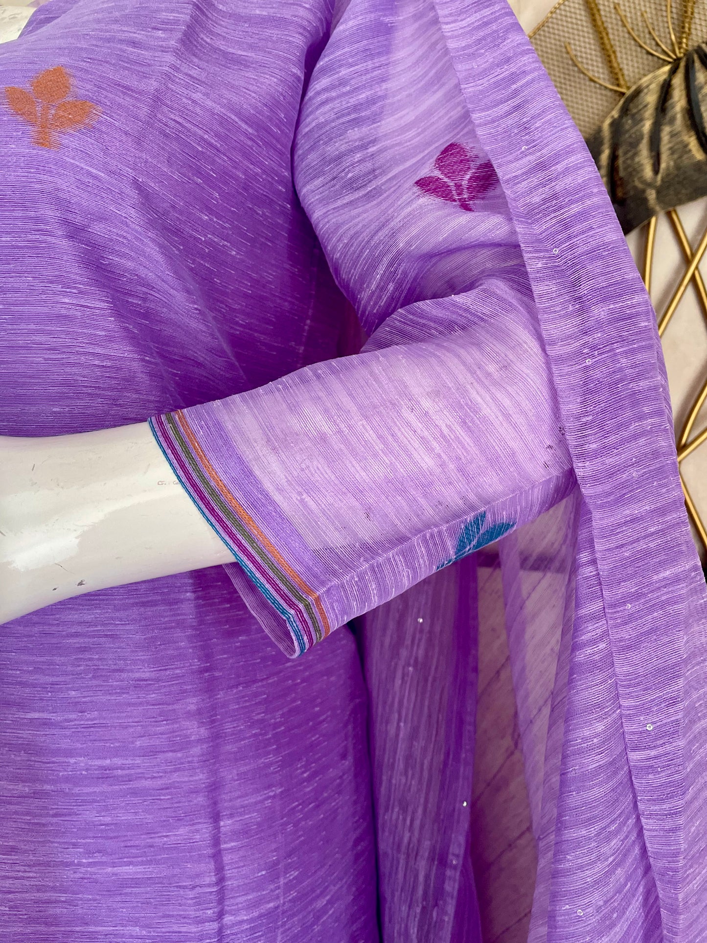 Birds of Feathers Lavender Paithani Muga Silk Suit Set